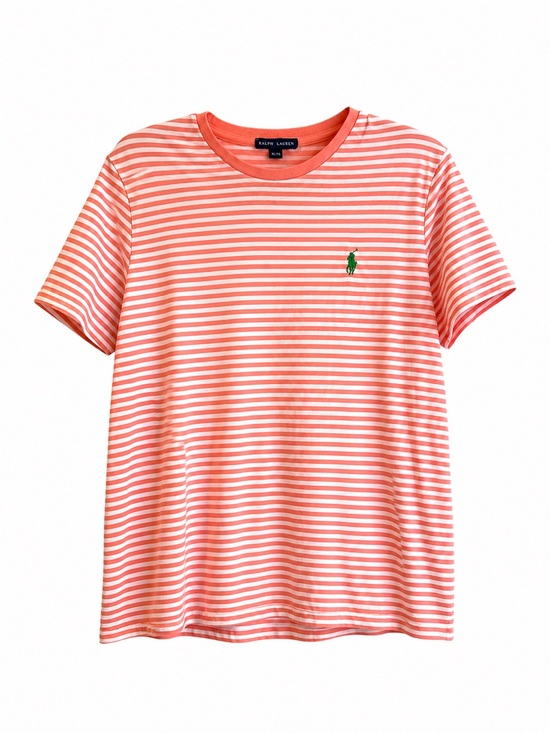 Ralph Lauren Tops - Ralph Lauren Coral and White Striped Polo Tee